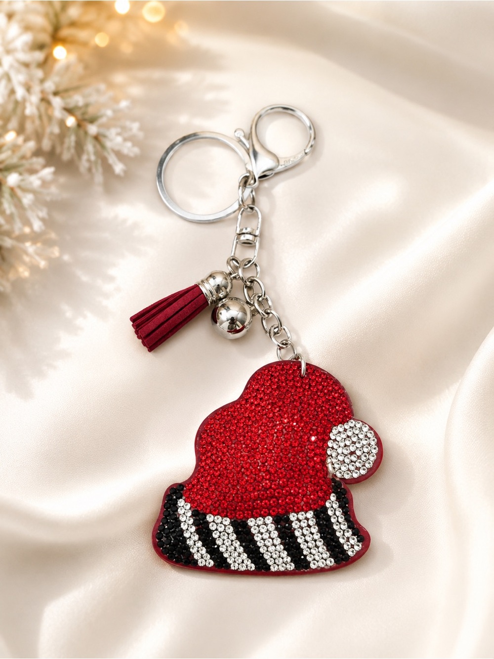 Christmas Hat Bag charm rhinestone bling charm keychain